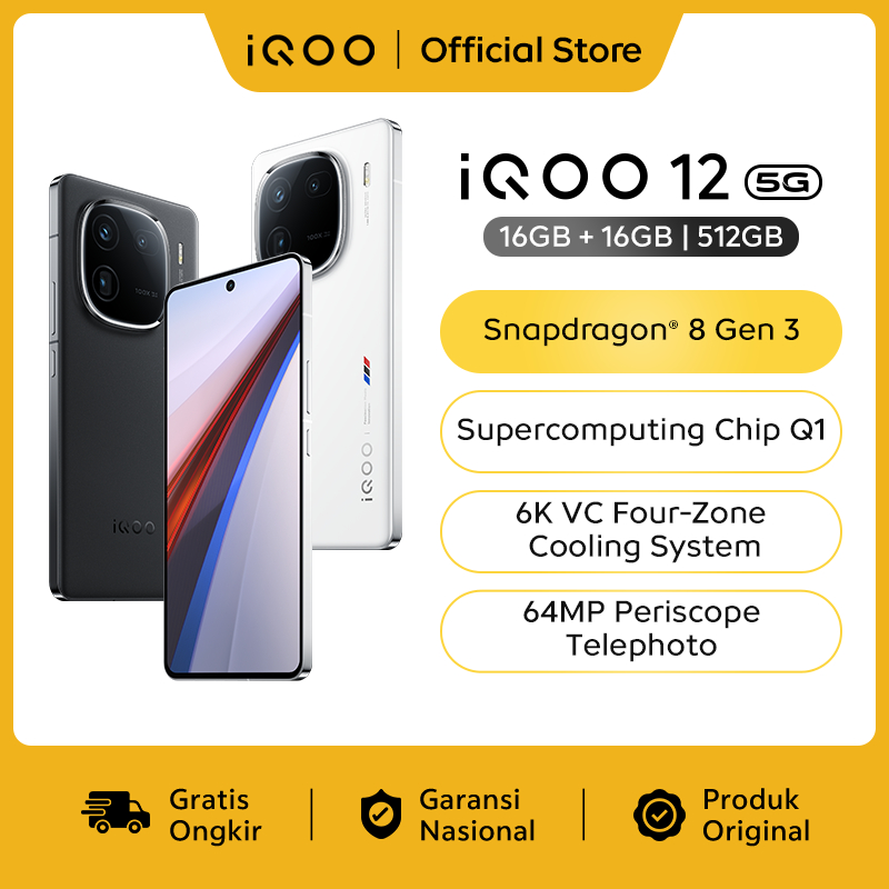 [READY STOCK] iQOO 12 (16/512)- 1st Snapdragon 8 Gen 3, 6010mm2 VC Cooling system, 5000mAh+120W, 64M