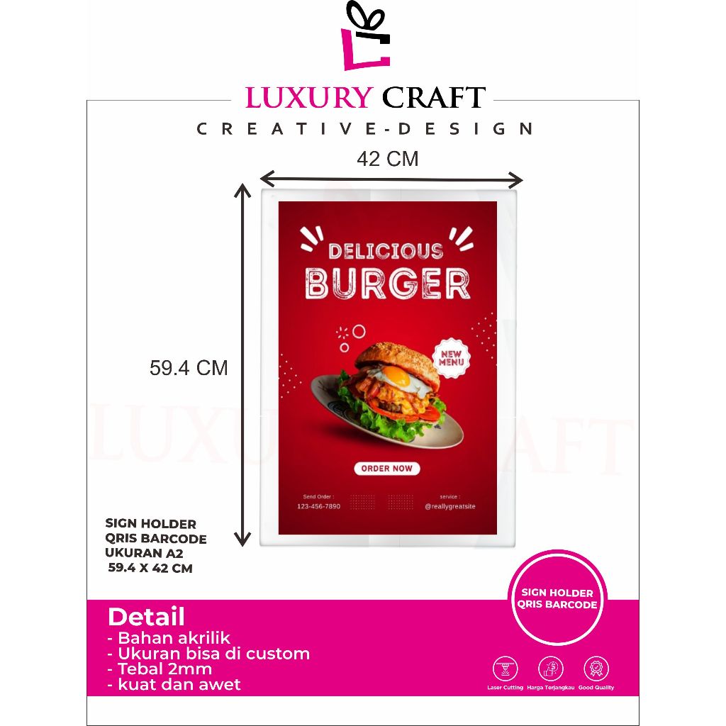 

Akrilik Tempat Brosur Tempel Sign Holder Qris Barcode Menu Wall Thicker Acrylic - Ukuran A2