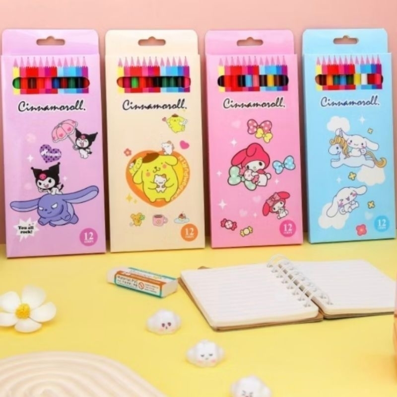 

Pensil warna sanrio, hello kitty, princess, pooh, mickey 12 warna / Pensil warna 12 warna panjang sanrio, karakter, disney / Color pencil disney karakter anak non toxic 12 warna