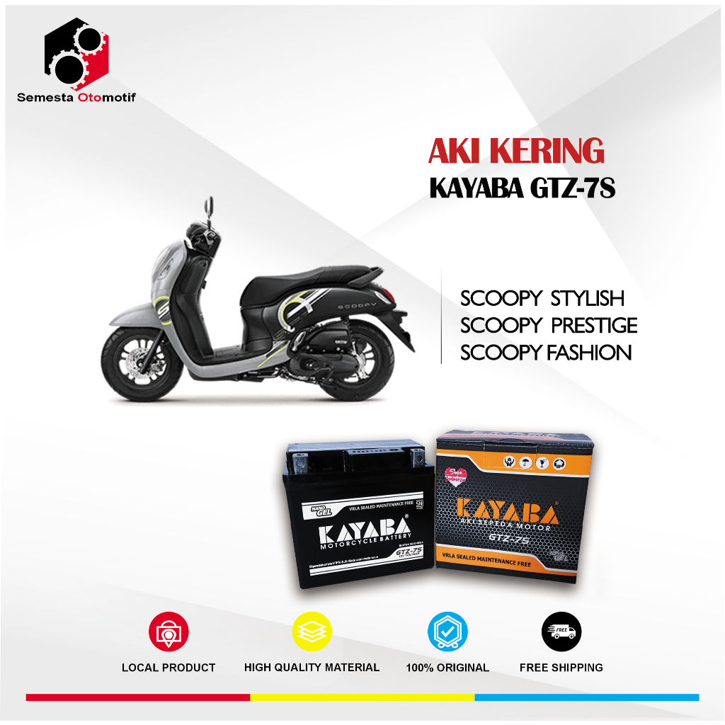 Aki Motor SCOOPY CBS KAYABA GTZ7S 12V 7Ah Aki Kering Original Free Bubble