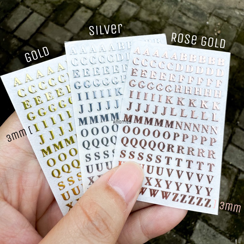 

DIY sticker huruf gold silver rosegold alphabet Emas abjad resin