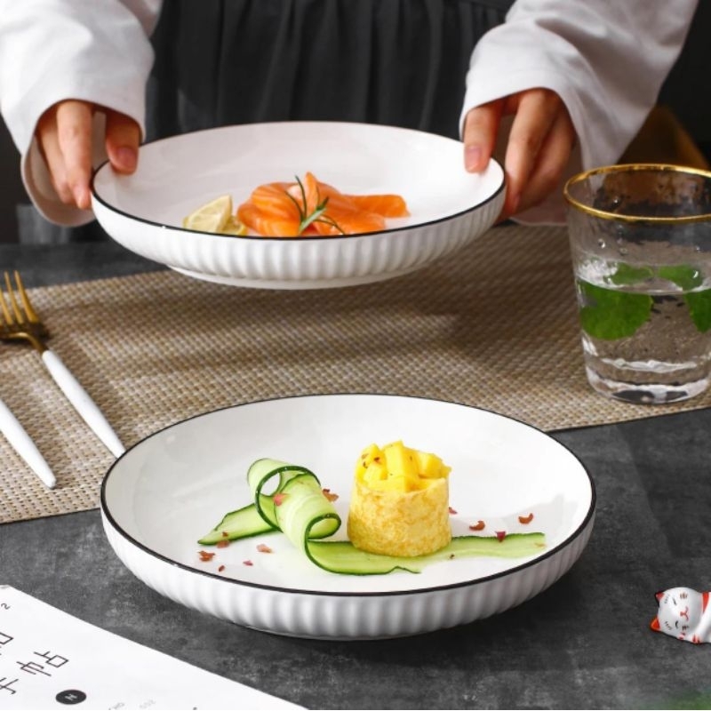 Piring Makan Keramik Model Jepang / Piring Porselen / Piring Aesthetic / Piring Jepang