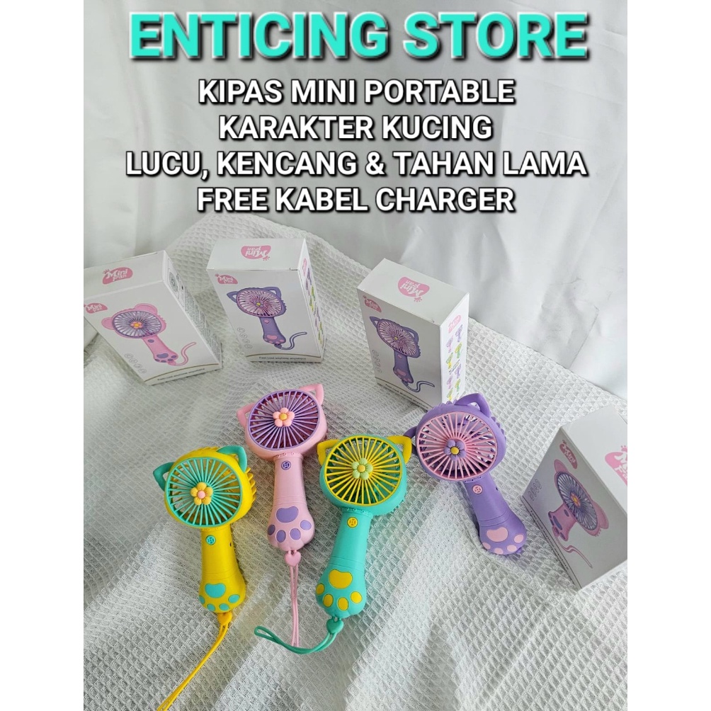 DAHSYAT KIPAS ANGIN MINI PORTABLE GENGGAM MOTIF KUCING USB CAS KENCANG TAHAN LAMA PREMIUM QUALITY