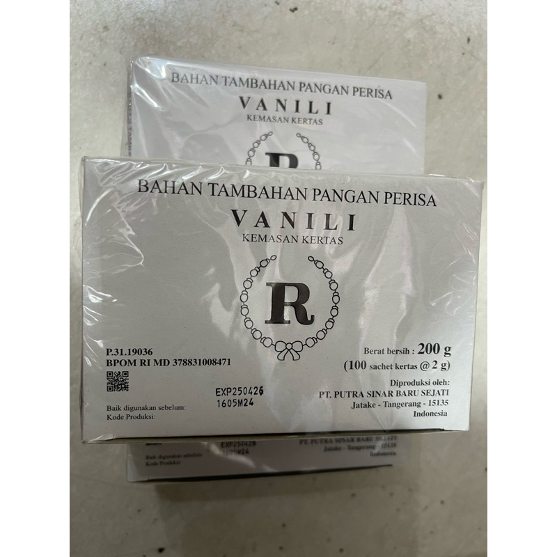 

Vanilli R kemasan kertas / Vanili Sachet 100 kertas Sschet @ 2g