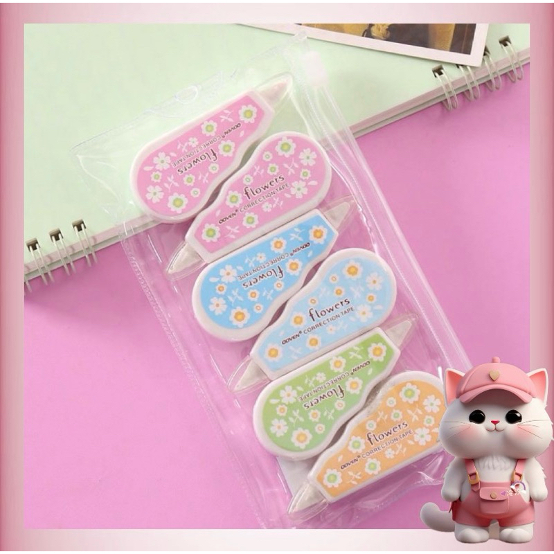 

N162 ( 1 Set 6 Pcs ) Correction Tape Set Motif Bunga / Tip-ex Flower Series / Tip-x Set Pastel Morandi untuk Kantor Sekolah