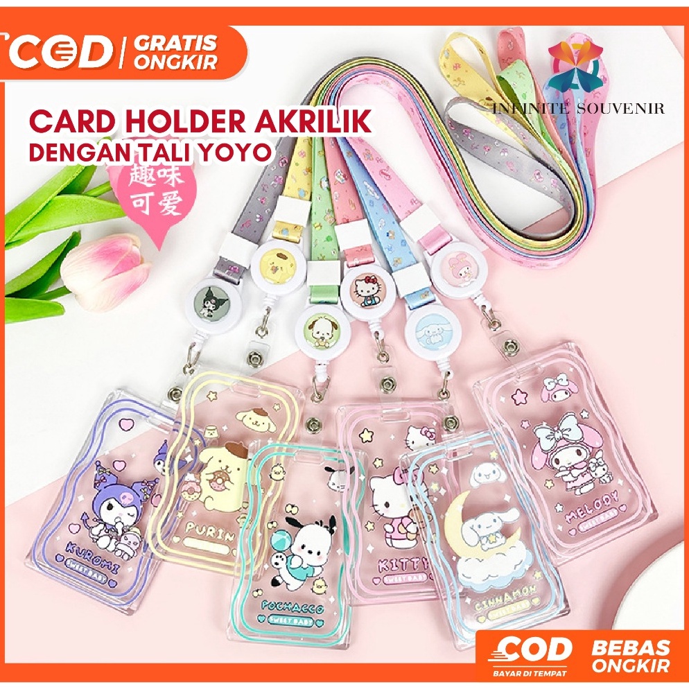 

N17 ID Card Holder Tali Yoyo Tempat Kartu dengan Tali Lanyard Yoyo Bisa ditarik hingga 45 cm Name Tag Kartu Identitas dengan Tali Gantung Variasi Sanrio Hello Kitty Pompompurin Pochacco My Melody Cinnamorol KODE K3C6