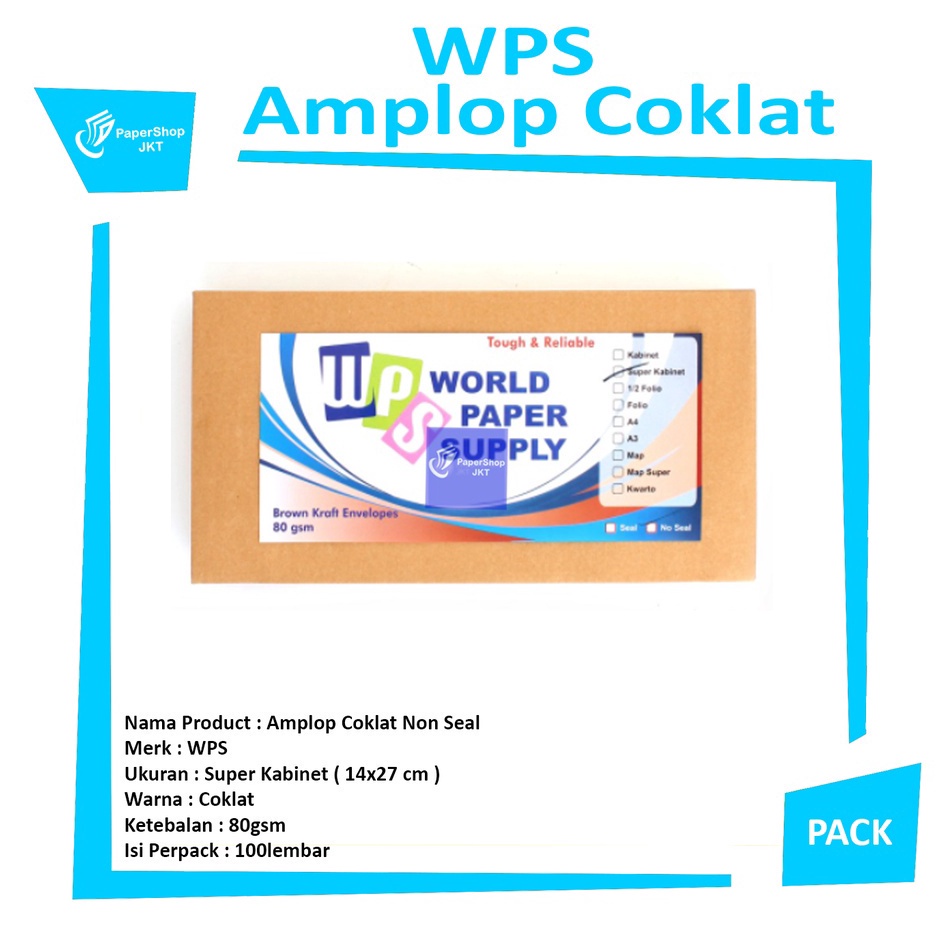 

Beli WPS Amplop Coklat Ukuran Super Kabinet No Seal 14 x27 cm 8gsm Pack