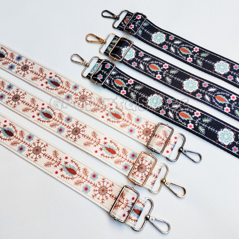 LONGSTRAP / TALI TAS SELEMPANG MOTIF BUNGA Lebar 4cm