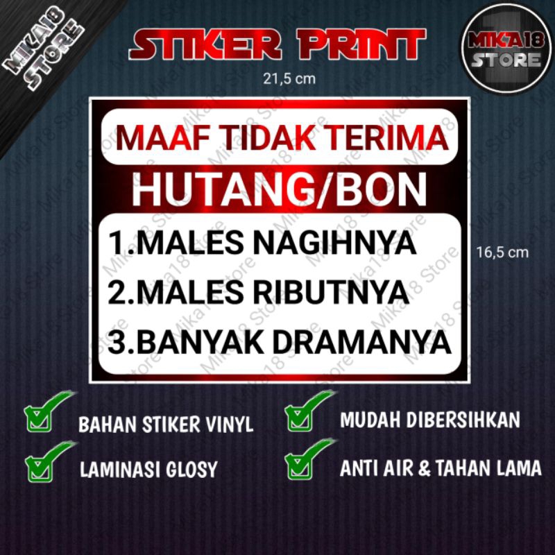 

STIKER TIDAK TERIMA HUTANG ATAU BON v2