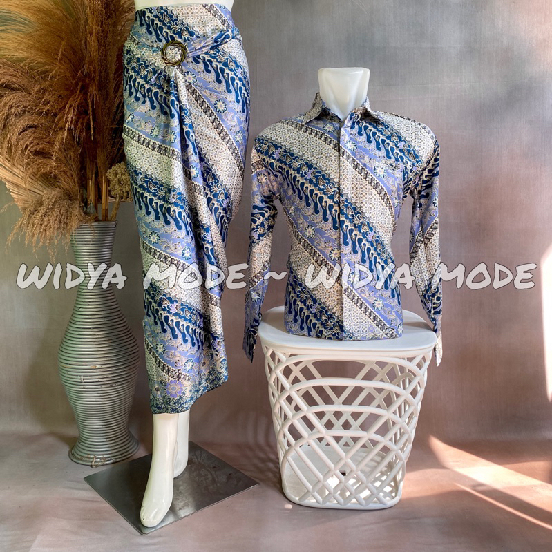 Widya Mode - Kemeja Batik Lengan Panjang Set Batik Couple Rok Lilit Batik Couple Kondangan Pasangan 