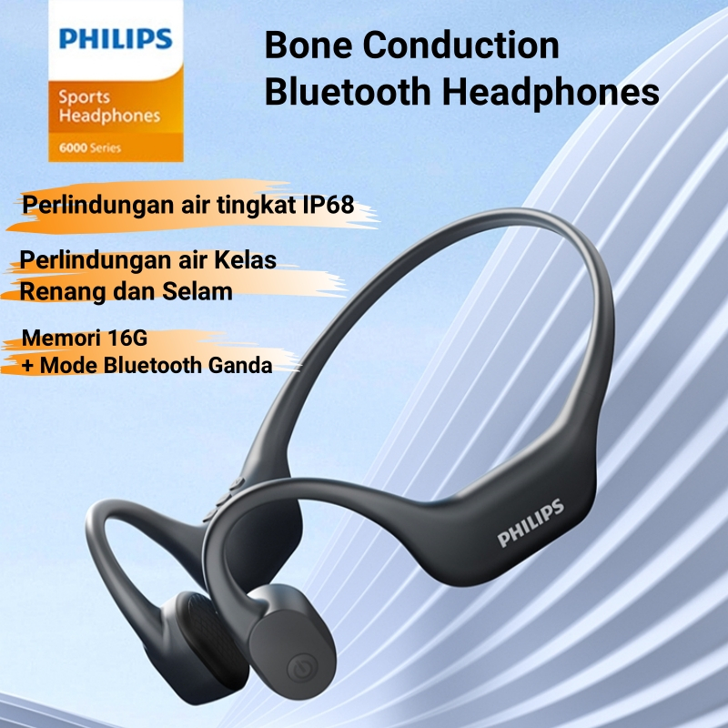 Philips TAA6609 Headphone Tulang Konduksi Olahraga Tahan Air dengan Memori 16GB