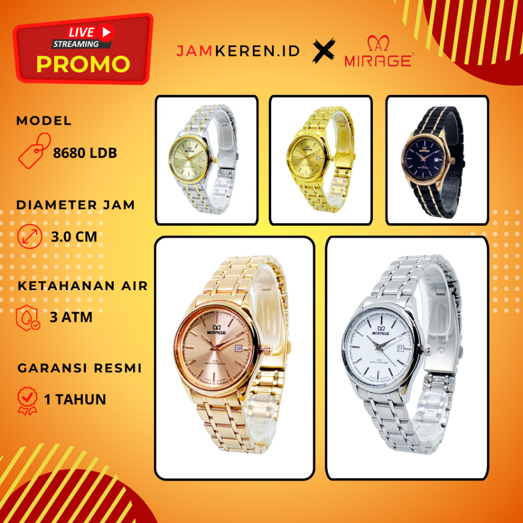 Mirage - Jam Tangan Mirage Wanita - Jam Tangan Mirage 8680 LD Original 100% Anti Air [PROMO LIVE]