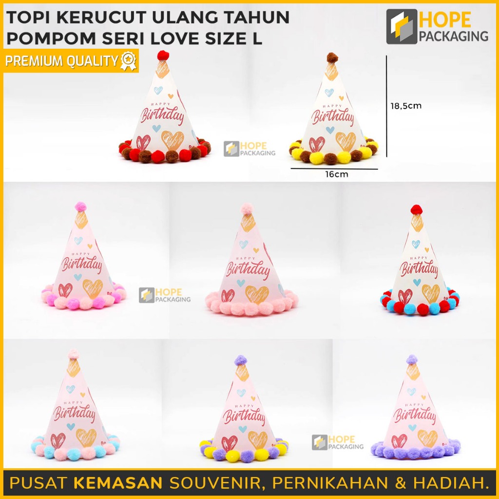 Topi Ulang Tahun Anak / Topi Pompom Ulang Tahun / Topi Kerucut Ulang Tahun