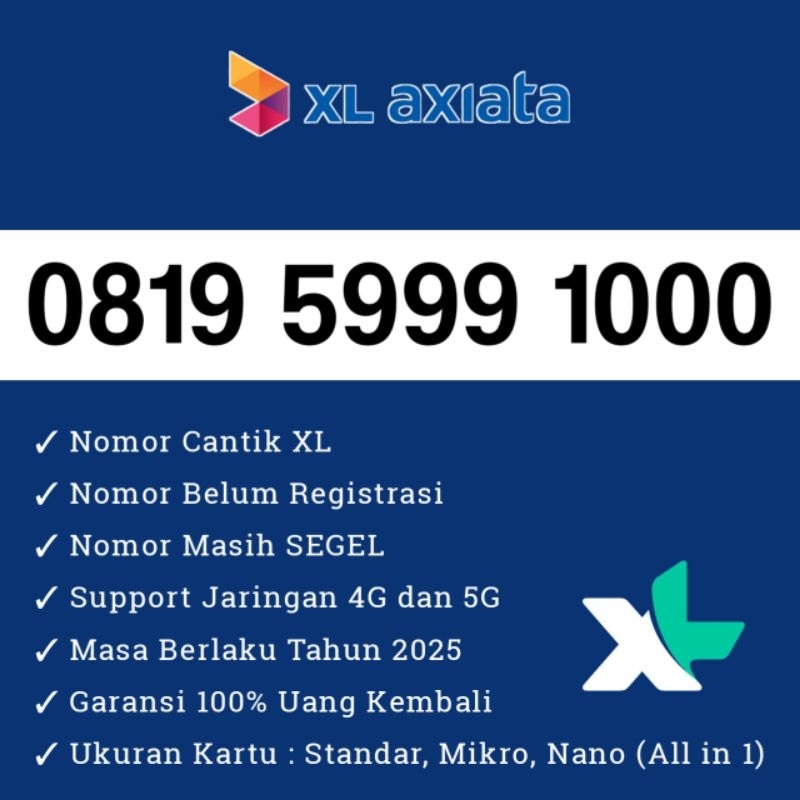 Spesial Kartu Perdana Nomor Cantik XL 0819 5999 1000