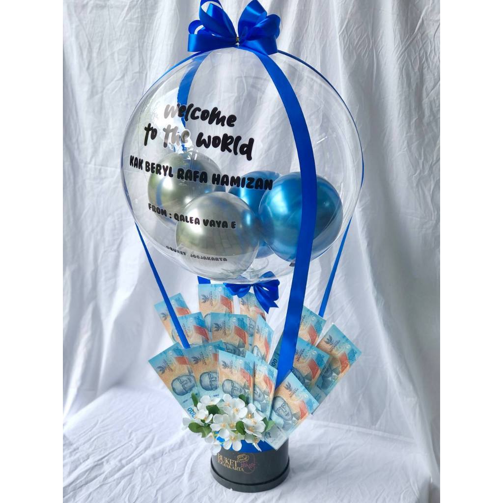 Buket balon uang bloom box balon kado ulang tahun wisuda free sticker balon