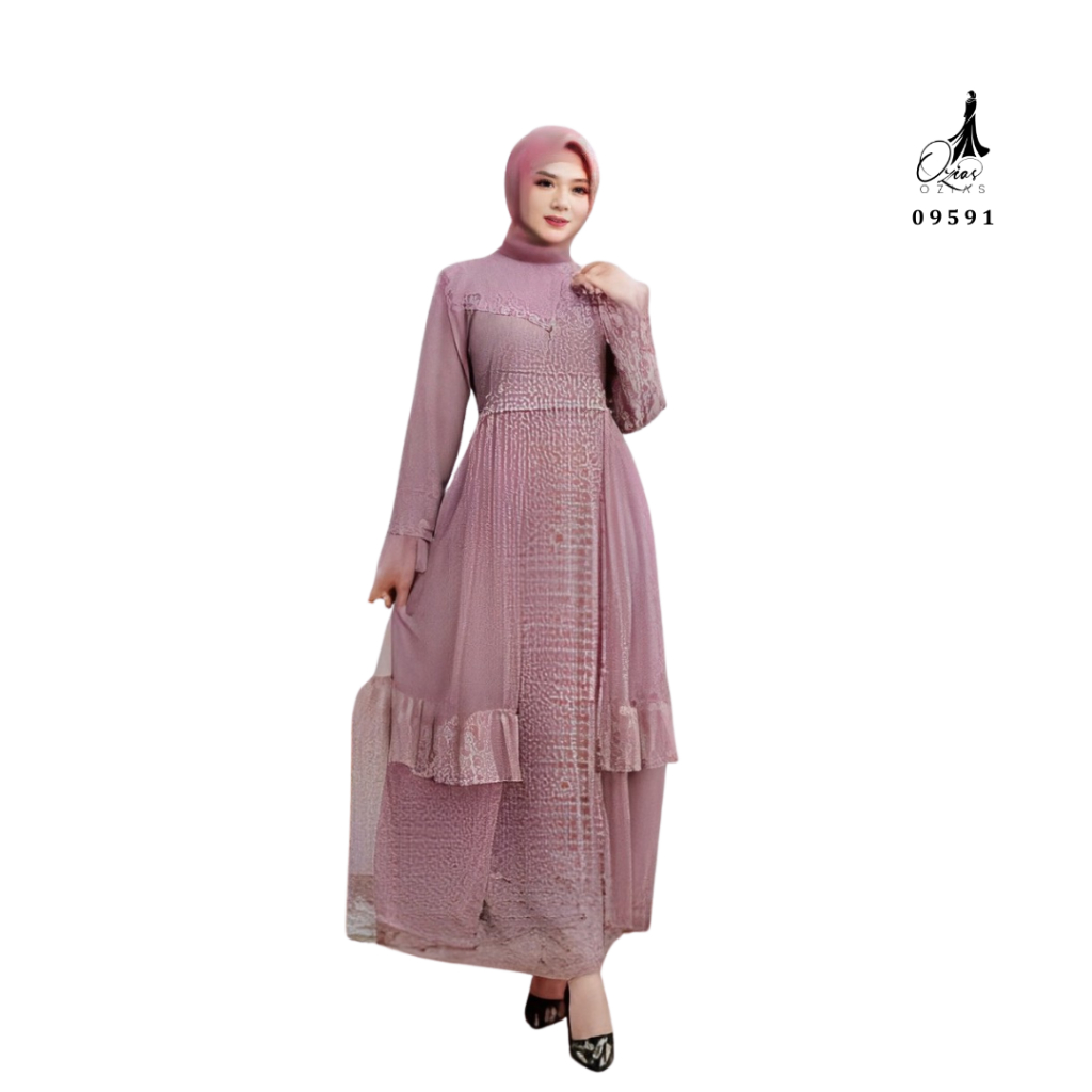Ozias - Gamis Brokat Impor Premium 09591 LD 105 I Gamis Fashion Muslimah I Gamis Pesta Remaja