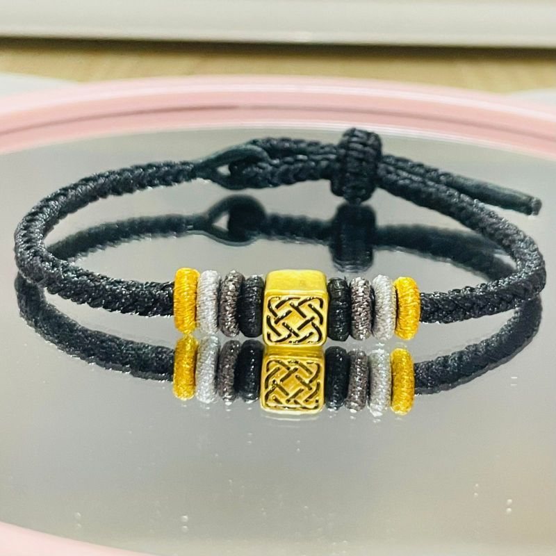 GELANG TALI SERUT CHARM DADU EMAS ASLI 24K EMAS HK ASLI 9999%