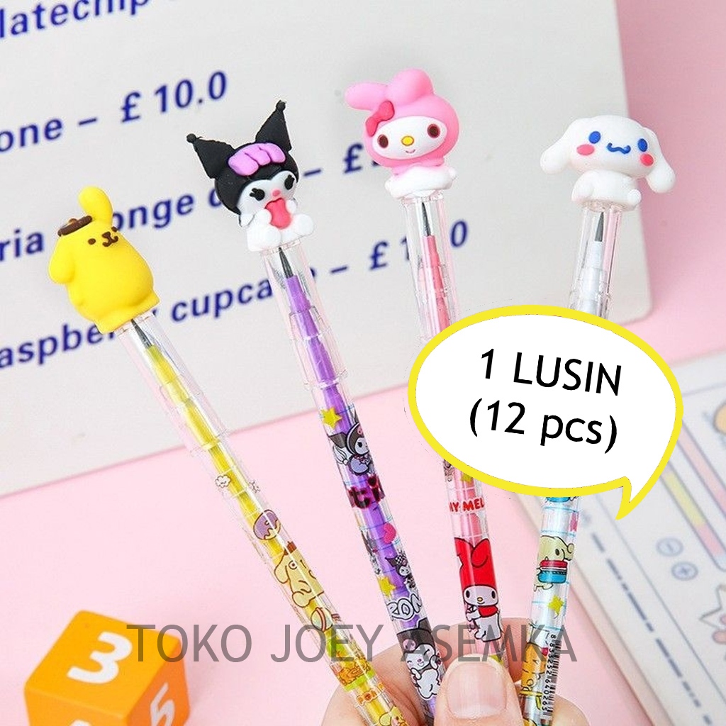 

(12 PCS) PENSIL SUSUN SANRIO BENSIA LANTU PENSIL PELURU DAPAT DIISI ULANG CINAMOROLL KUROMI MELODY PURIN