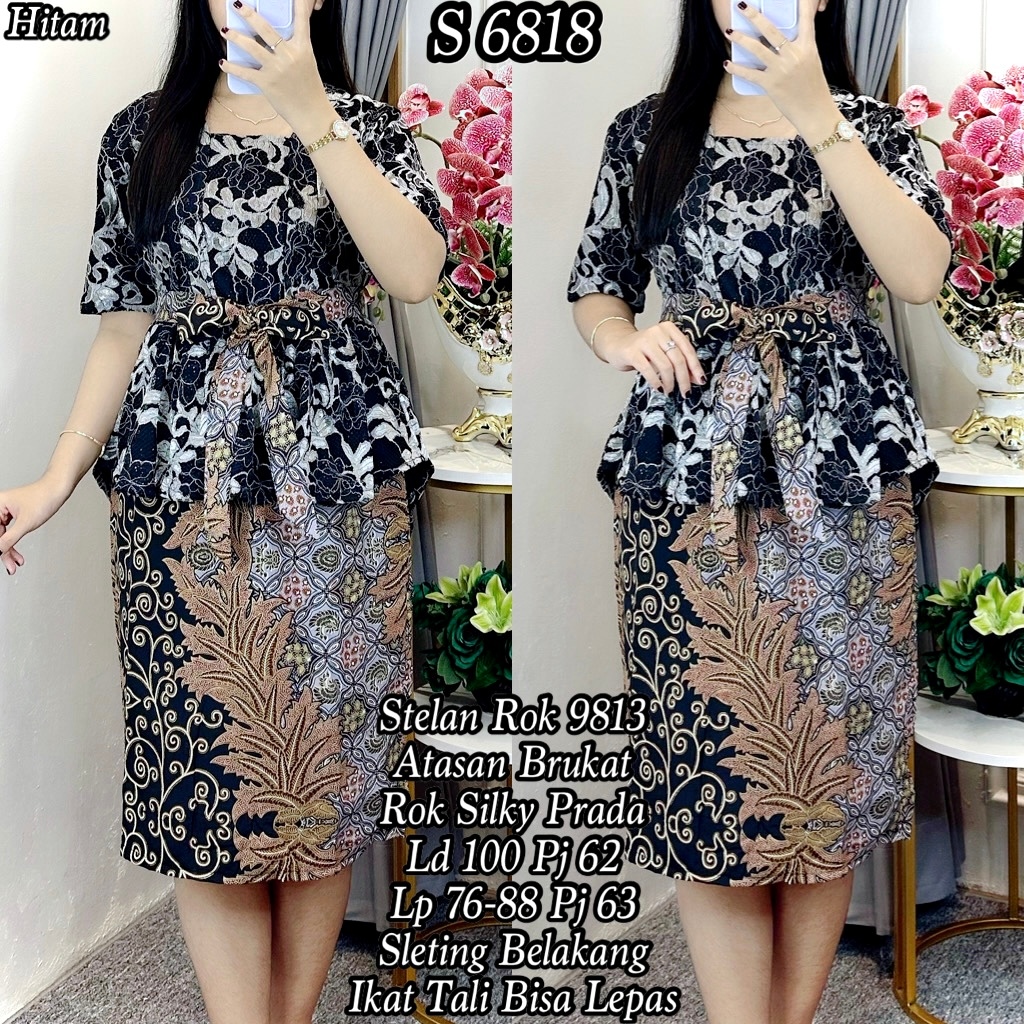 6818 #Setelan Brukat Rok Batik Pendek Wanita Pesta Kondangan