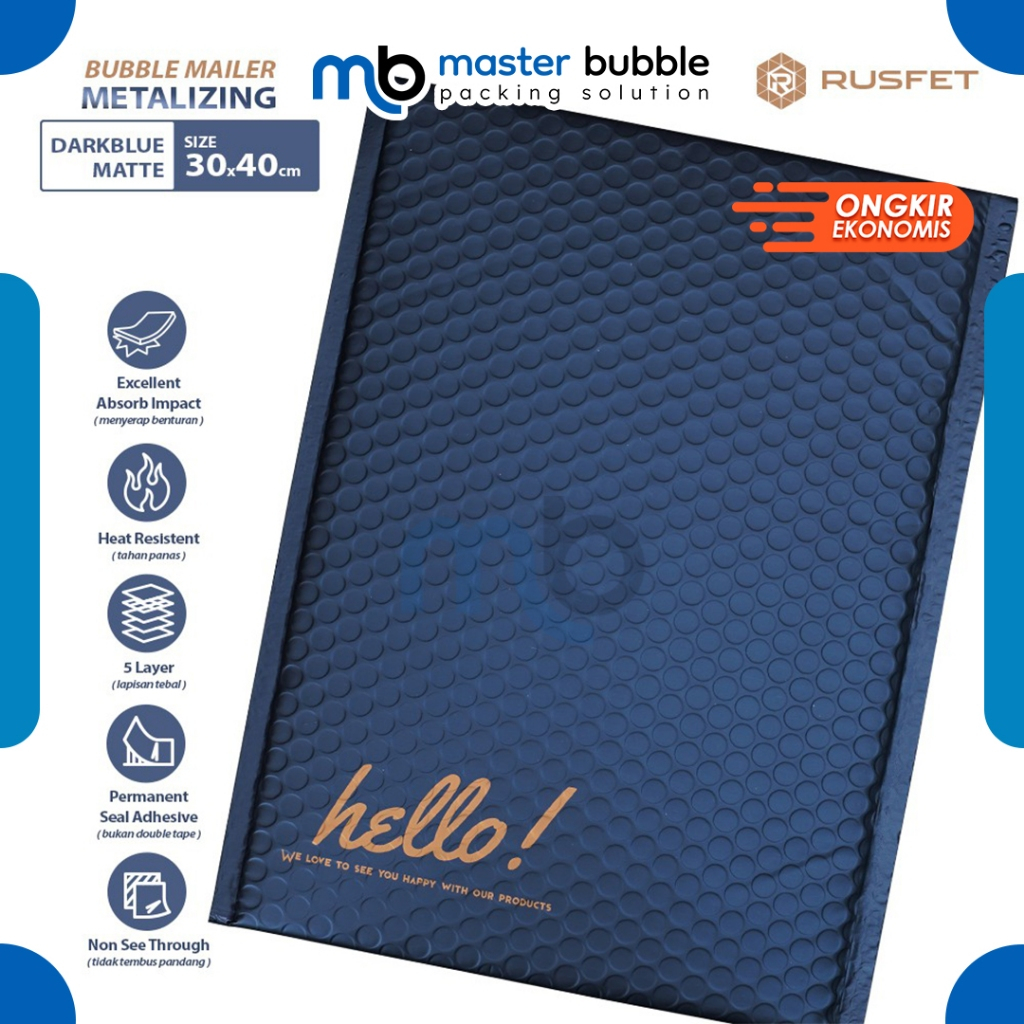 

Amplop Bubble Mailer Metallic Biru Dongker 30 x 40 cm / Security Bag Mailer Rusfet Harga Ecer Satuan