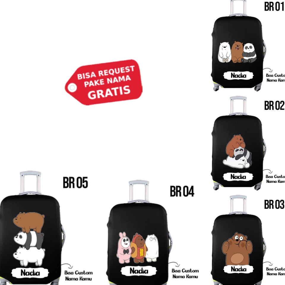 Terbaru Luggage Cover Elastic Travel We Bare Bears Size S M L Cabin Hitam Sarung Pelindung Koper Kab