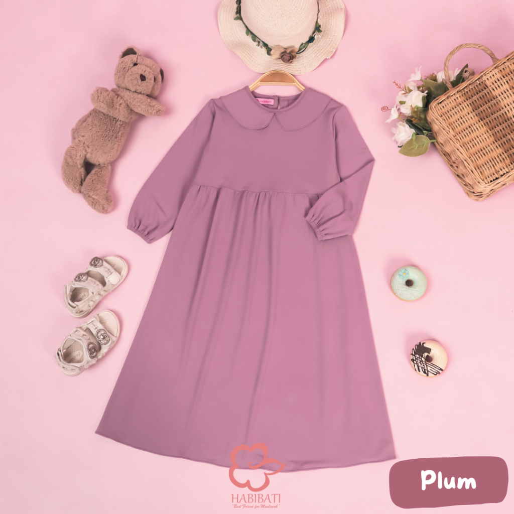 HABIBATI | GAMIS ANAK WARNA PLUM Baju Gamis Anak Ungu Polos HAWWA BASIC