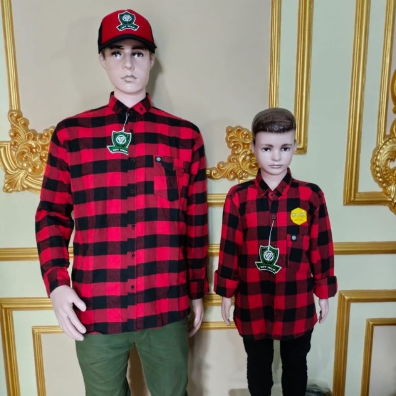 Kemeja Flanel Premium Couple Ayah dan Anak Warna Kotak Catur Merah