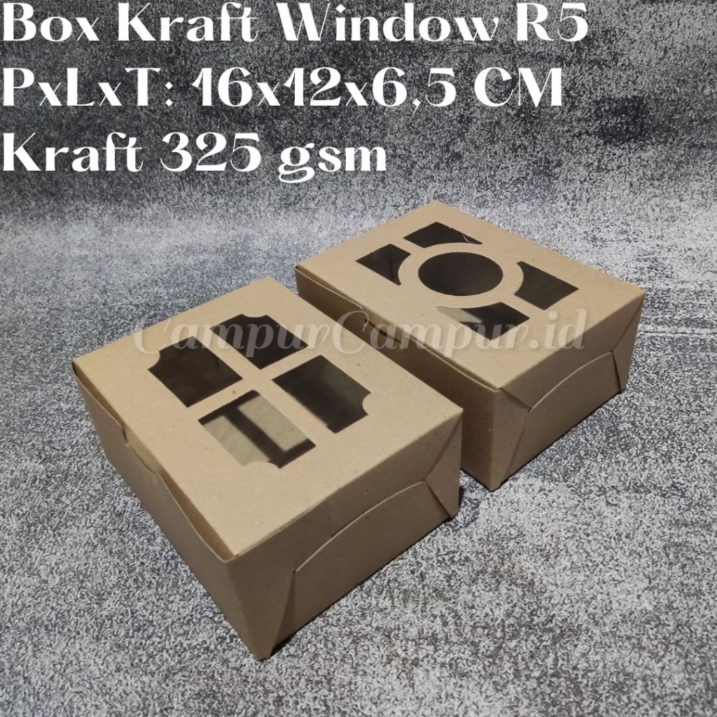 

Box Kraft Window Coklat R5 16x12x6.5 Dus Kotak Nasi Kue Bolu Cupcake Roti Aqua