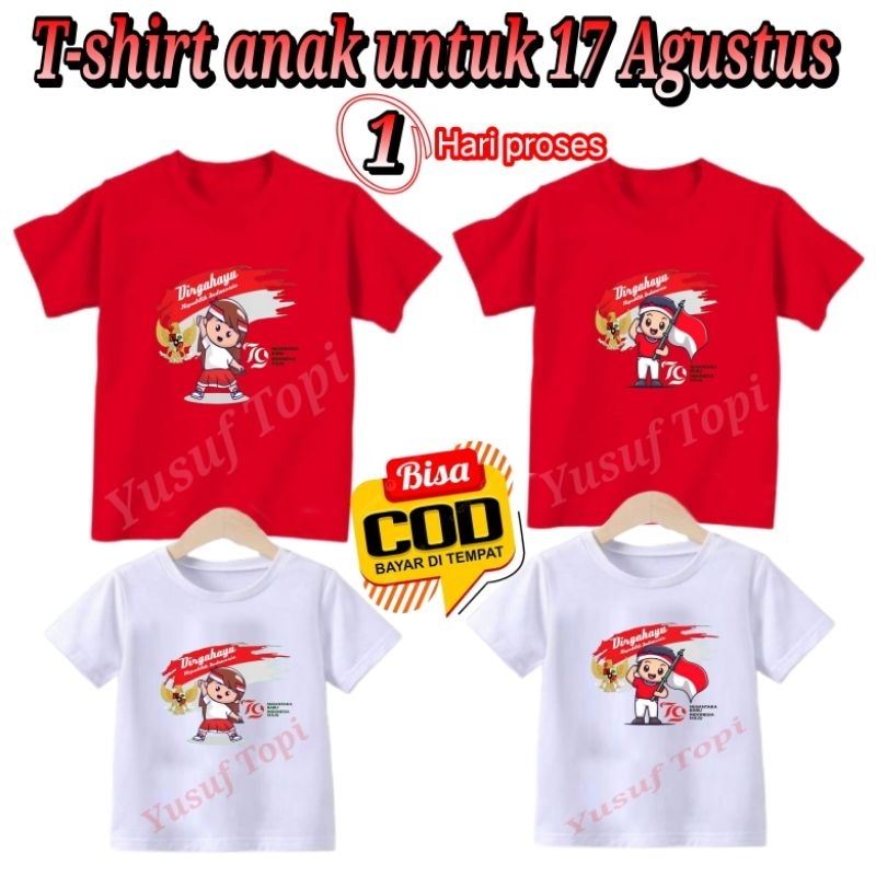 Kaos kemerdekaan untuk anak / Kaos 17 Agustus anak sablon DTF / t-shirt anak untuk hari kemerdekaan