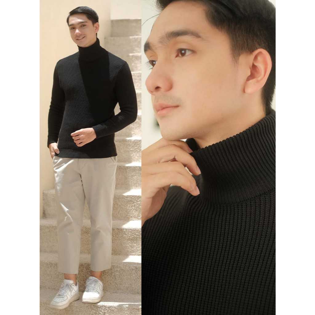 Turtleneck rajut pria lengan panjang dewasa Kaos leher tinggi