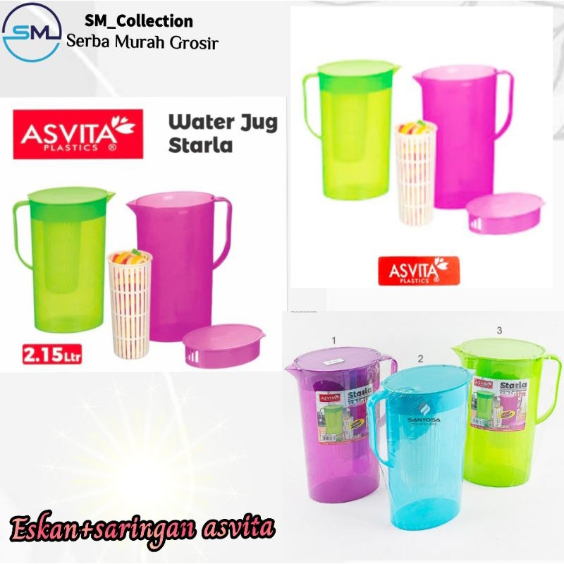 Water Jug Plastik/Tempat Air Minum/Teko Plastik/Ceret/Eskan+ saringan/eskan asvita