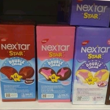 

Nabati Nextar Star Double cream biskuit cookies DOUBLE CHOCO / STRAWBERRY VANILA/ KOREAN GOGUMA ( isi 8 ) per varian