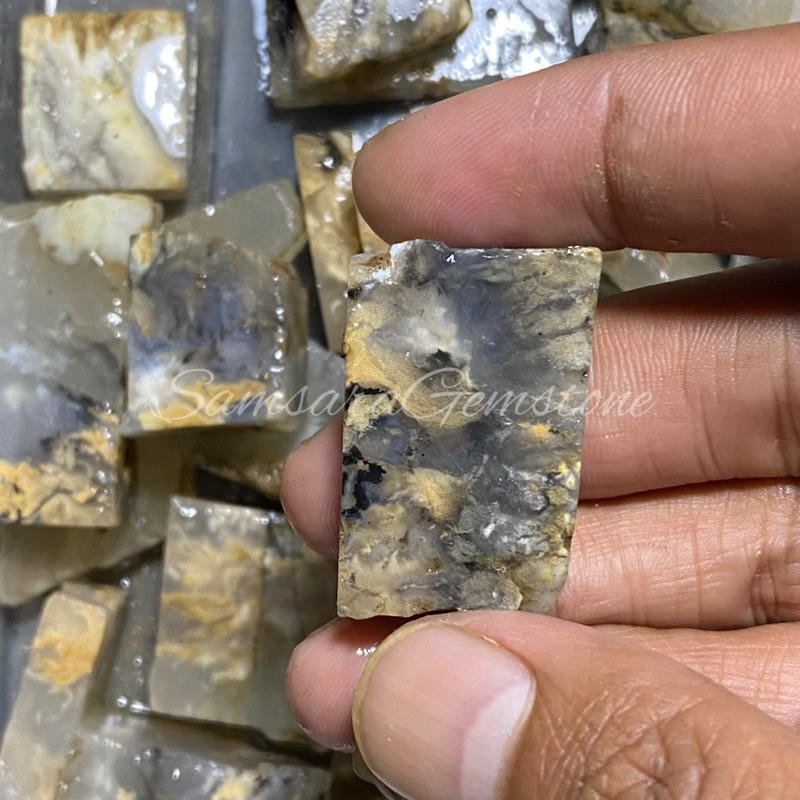 Bahan batu akik dendrit motif / natural bongkahan batu akik / lempengan bahan batu akik