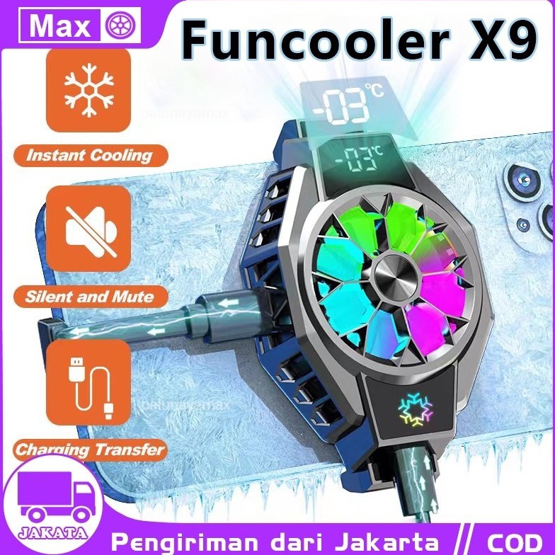 KODE G27Y Fan Cooler X9 Pengatur Suhu Funcooler Kipas Gaming Hp Pelabuhan Ganda Clipon Radiator Digi