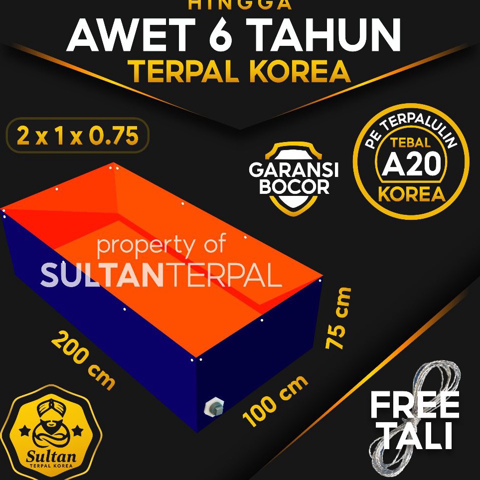 KODE U55W Terpal Kolam Terpal Ikan Kotak 2x1x75  1x2x75  2x1x75  1x2x75 Tebal A2  A15  A12  A8  A5  