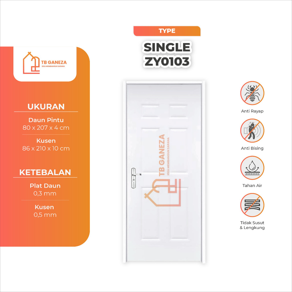 TB GANEZA - FULL SET PINTU RUMAH BAJA SINGLE KM (ZY0103/ZY0104) PINTU KAMAR PINTU UTAMA BAHAN PLAT