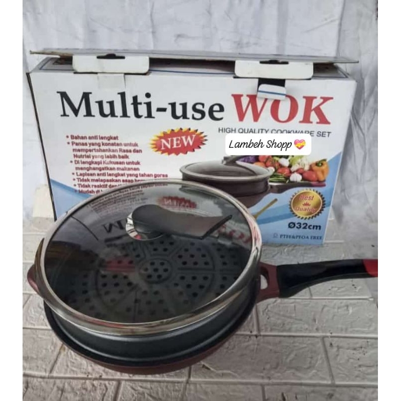 Panci wok + steamer omicko multi use wok non  stick marbel / Wajan Korea Anti lengket Bahan tebal  U