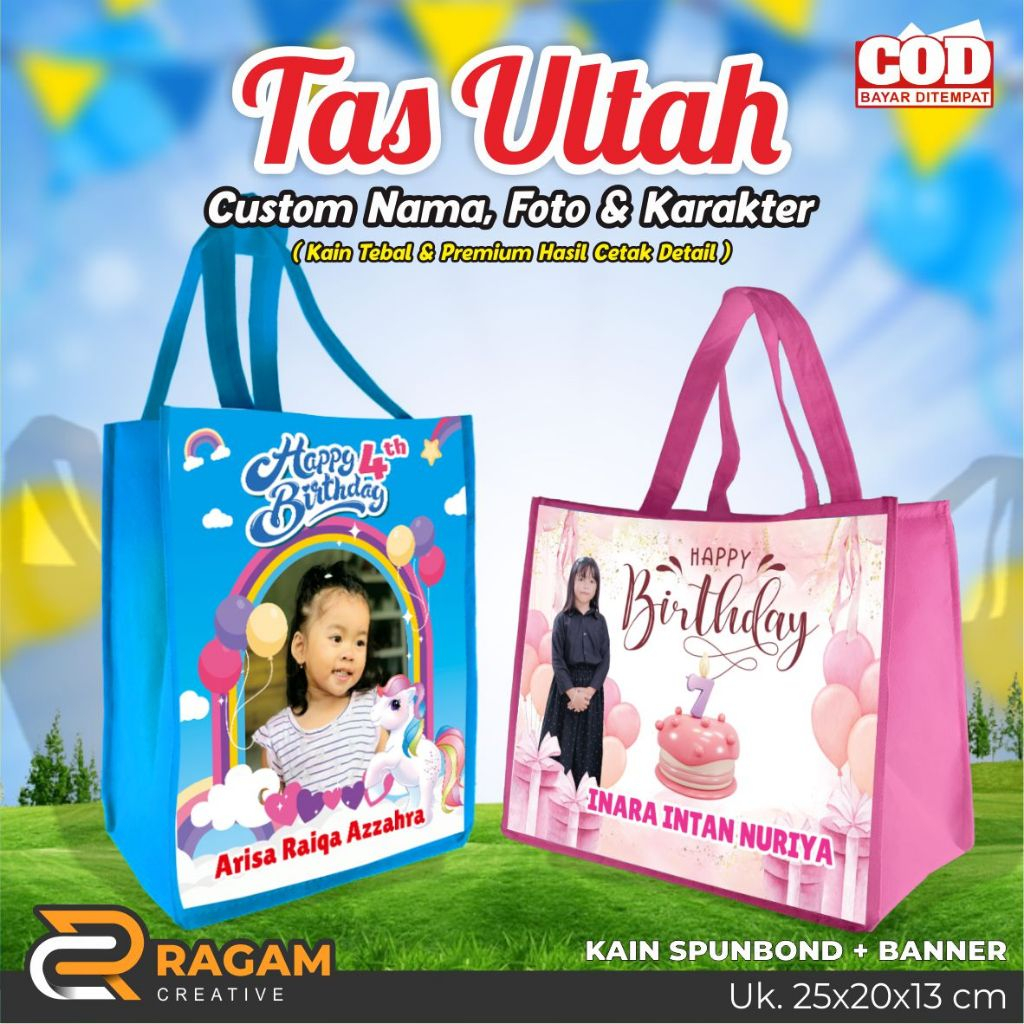 

Tas Ultah/ Tas Ultah Anak/ Tas Kantong/ Tas Spunbond Ultah/ Goodie Bag Ultah Murah/ Tas Aqiqah/ Tas Nikahan/ Tas Custom