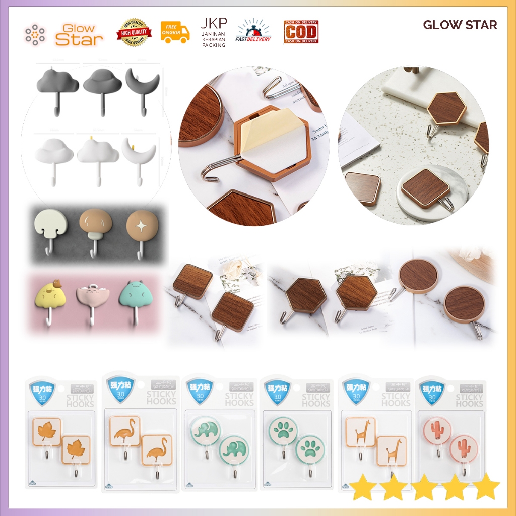 GPL-SET Gantungan Bentuk Elegan Plastik warna wooden kayu Emas Pengait Hook Kunci Ruang tamu dapur B