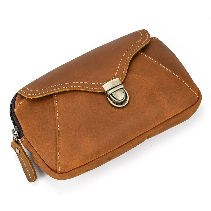 Tas Pinggang Pria Desain Vintage Kulit Asli Crazy Horse