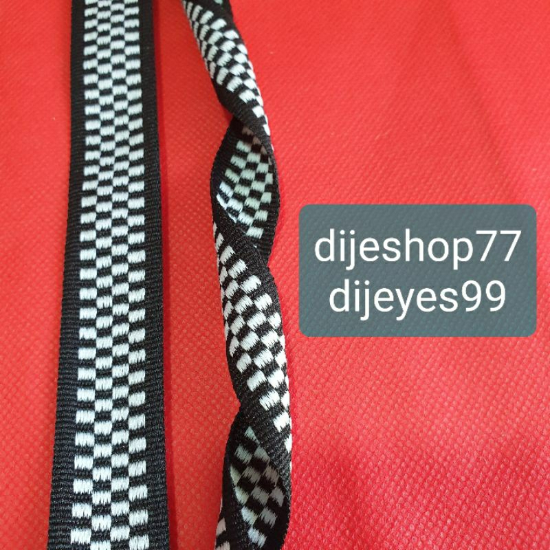 pita bordir catur hitam putih 2 cm 2,5cm hitam / pita motif catur kotak per METER / checkerboard lis