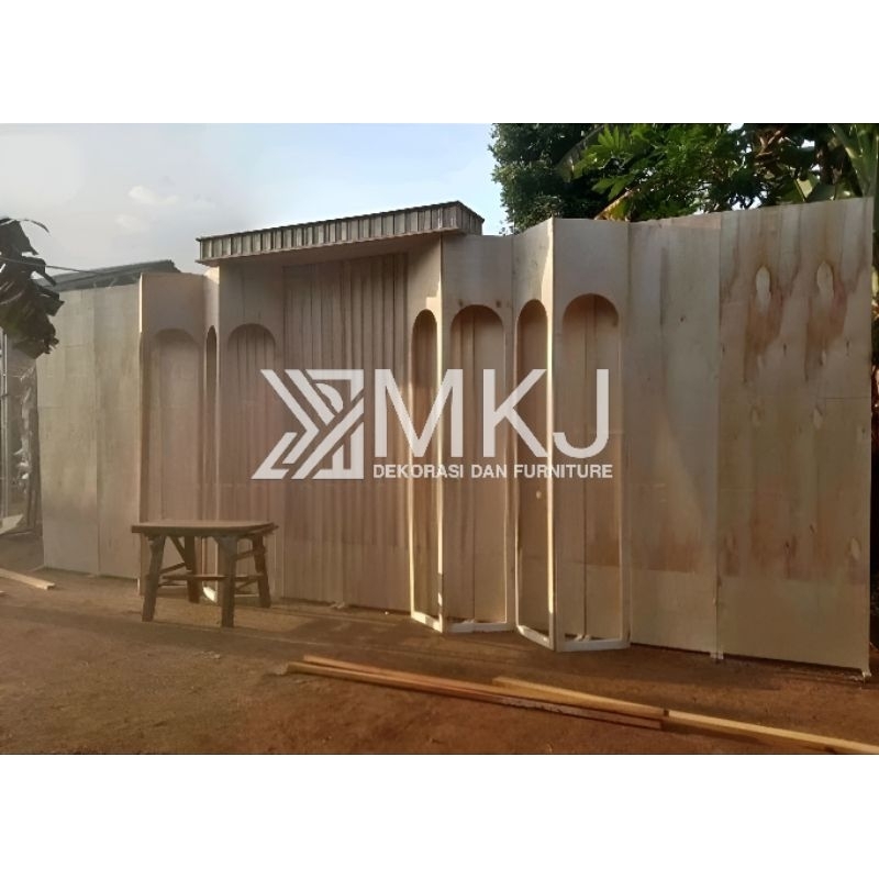 bacdrop pelaminan triplek/pelaminan backdrop triplek/dekorasi wedding backdrop