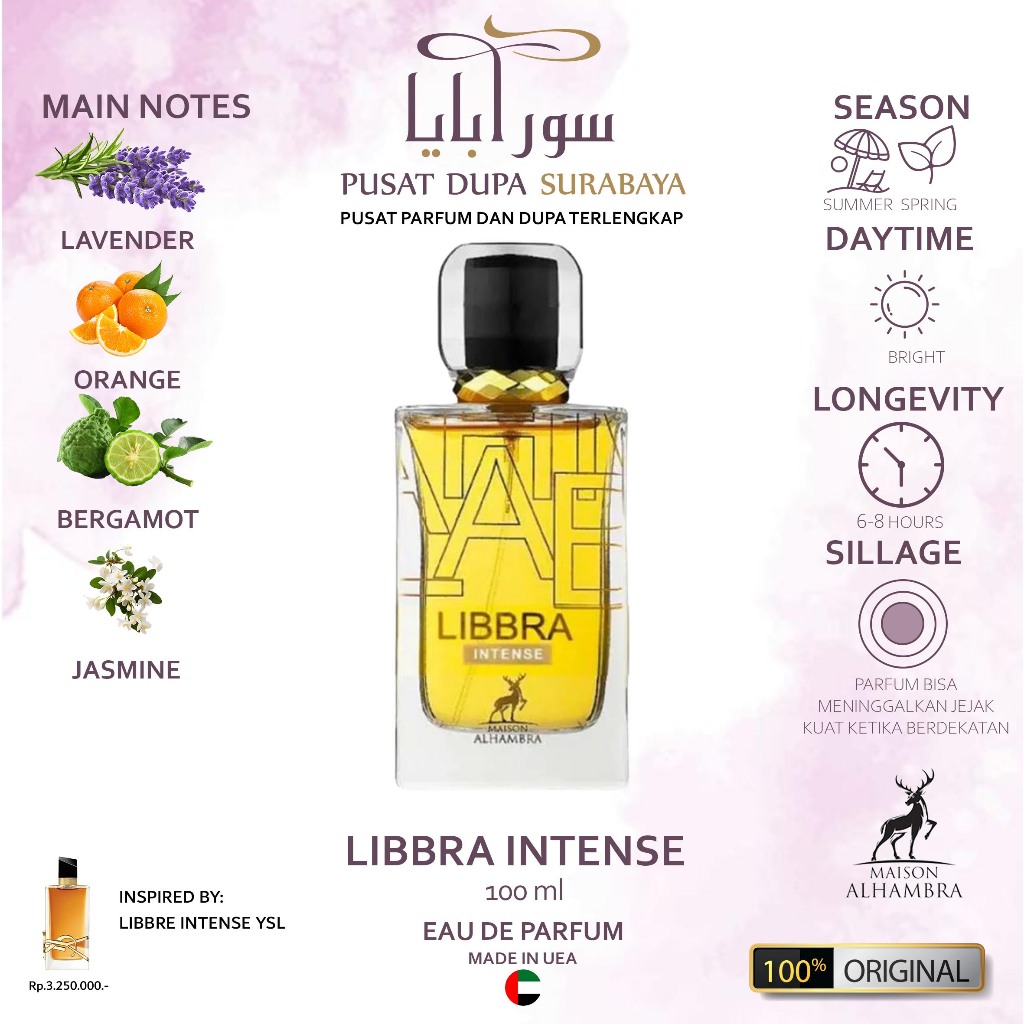 Parfum Asli Arab Original Premium  Lattafa/ Maison Alhambra/ Libbra Intense