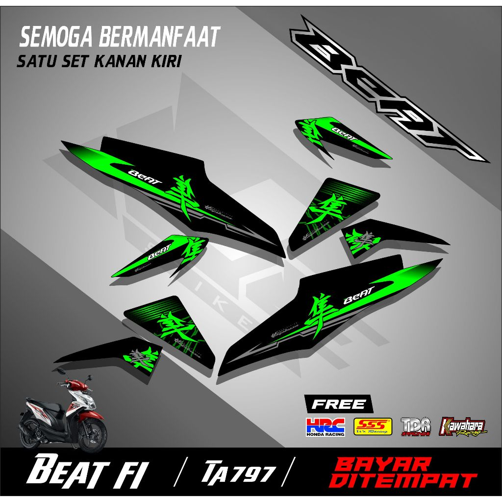 Striping Stiker Motor Honda Beat Fi 2013-2015 Semifull Motif Kanji Jepang Simpel TA797