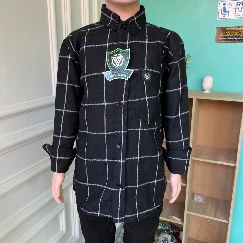 ANAK HITAM GARIS 1 PUTIH KEMEJA FLANEL ANAK