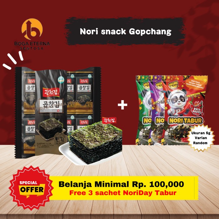 

Nori Snack Gobchang (PROMO!) (Snack Rumput Laut Kwangcheon Kim) 5g (10lbr) x 16 pack