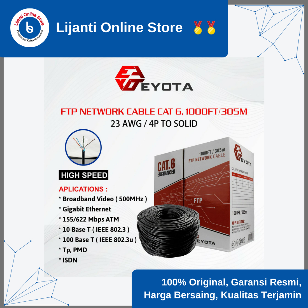Eyota Kabel Lan FTP Cat 6 Hitam/ Kabel Lan FTP Out Door Cat 6 Eyota