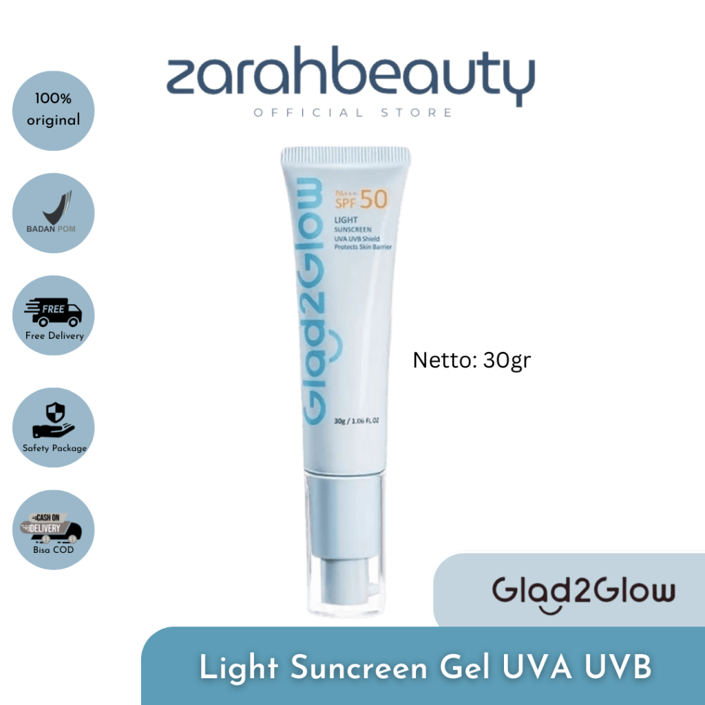 (READY STOCK) Glad2Glow Light Sunscreen Gel SPF 50 PA+++/Sunscreen 30g Sunscreen Glad2Glow BPOM