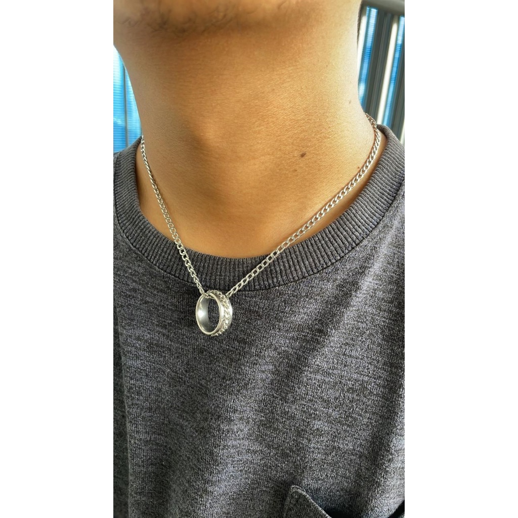 Kalung Rantai Medan + Cincin Spiner Kalung Pria & Wanita Anti Karat Cincin Stainless