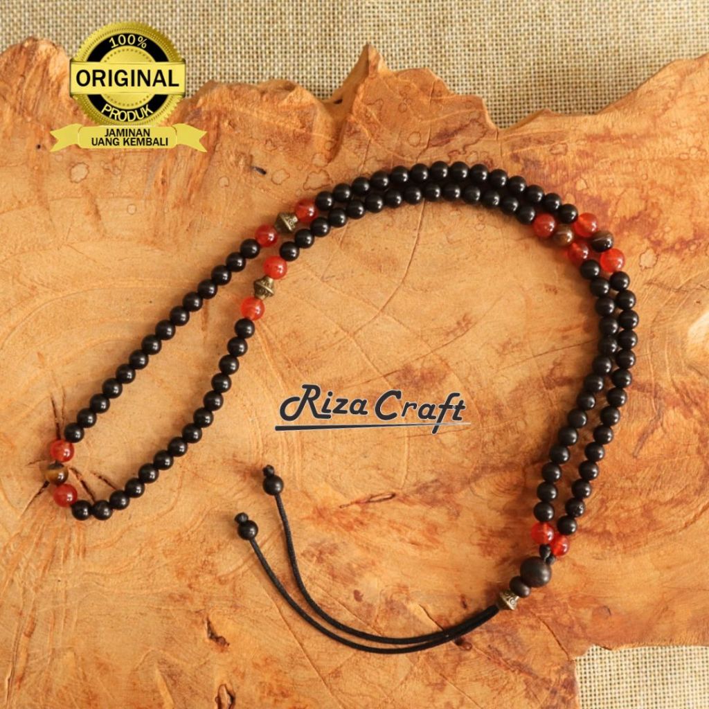 Rizacraft Kalung Tasbih Natural Pria Wanita Kayu Kokka Kaukah Hitam ASLI Original Mix Batu Garnet Me